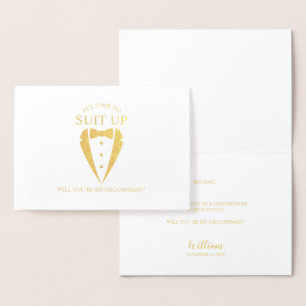 Gold Tuxedo Anzug Personalisierter Trauzeuge Vorsc Folienkarte
