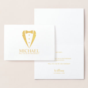 Gold Tuxedo Anzug Personalisierter Trauzeuge Vorsc Folienkarte