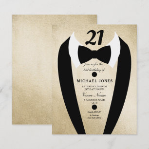 Gold Tuxedo Mens 21. Geburtstag Party Einladung