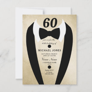 Gold Tuxedo Mens 60. Geburtstagsparty Einladung