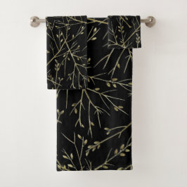 Gold Twigs auf schwarz Badhandtuch Set