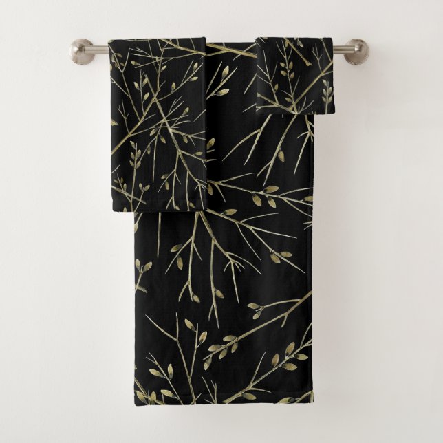 Gold Twigs auf schwarz Badhandtuch Set (Insitu)