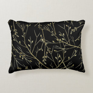 Gold Twigs auf schwarz Dekokissen