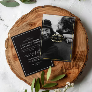 Gold Twigs Black Sie eingeladen Foto Hochzeit Folieneinladung