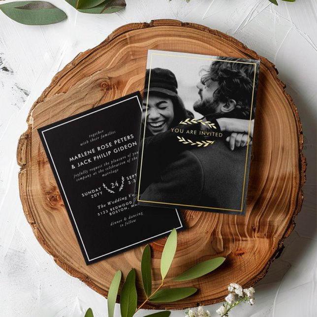 Gold Twigs Black Sie eingeladen Foto Hochzeit Folieneinladung (Von Creator hochgeladen)