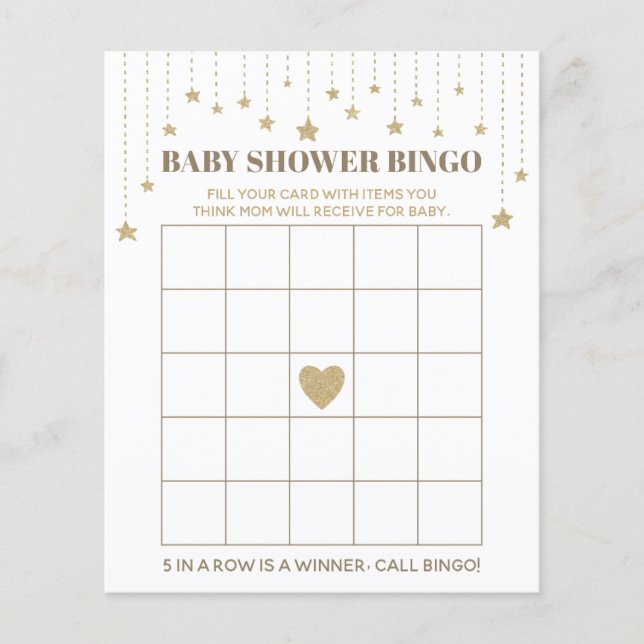 Gold Twinkle Little Star Baby Dusche Bingo Spiel (Vorderseite)