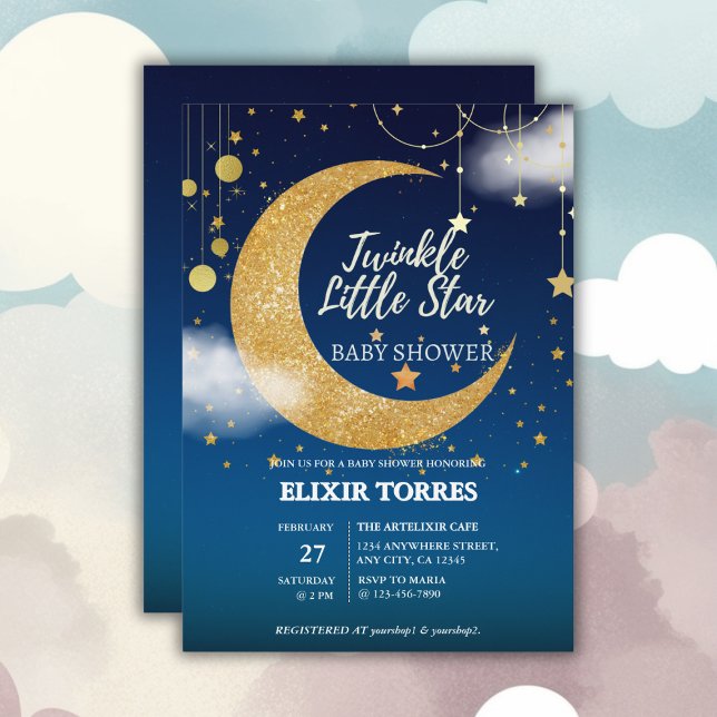 Gold Twinkle Little Star Dreamy Baby Dusche Einladung (Von Creator hochgeladen)