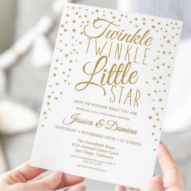 Gold Twinkle Little Star Gender Reveal Baby Dusche Einladung (Von Creator hochgeladen)