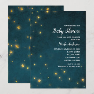 Gold Twinkle Stars Celestial Sky Baby Dusche Einladung