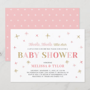 Gold Twinkle Twinkle Little Star Girl Baby Dusche Einladung