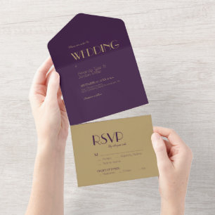 Gold Typ Deco   Dunkle Purpur Hochzeit All In One Einladung