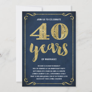 Gold-Typografie Faux-Folie 40. Hochzeitstag Einladung