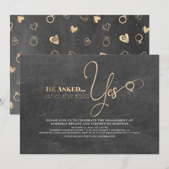 Gold Typografie Niedlich Moderne Engagement Partei Einladung (Vorne/Hinten)