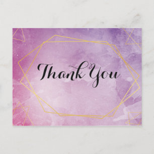 Gold-Typografie rosa Wasserfarbe Danke Postkarte