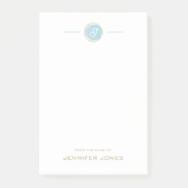 Gold Typography Blue Watercolor Monogram Name Post-it Klebezettel