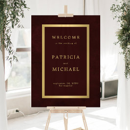 Gold typography deep burgundy acrylic welcome sign