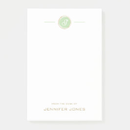 Gold Typography Green Watercolor Monogram Name Post-it Klebezettel
