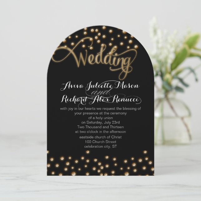 Gold TYPOGRAPHY Hochzeitseinladungen Einladung (Stehend Vorderseite)