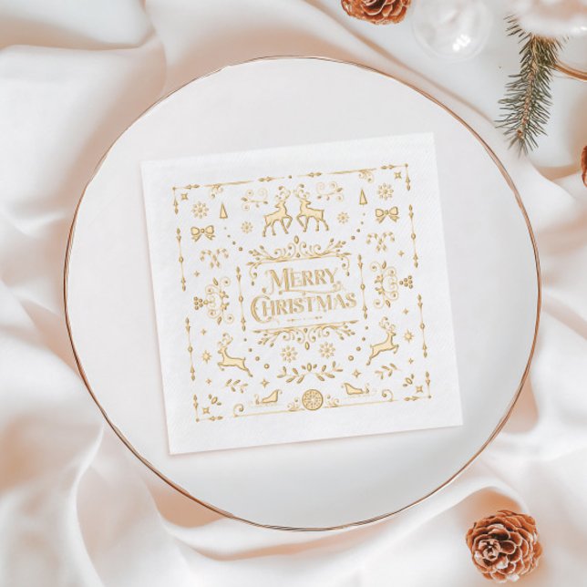 Gold Typography Merry Christmas Holiday (Gold Typography Merry Christmas Holiday Foil Napkins)