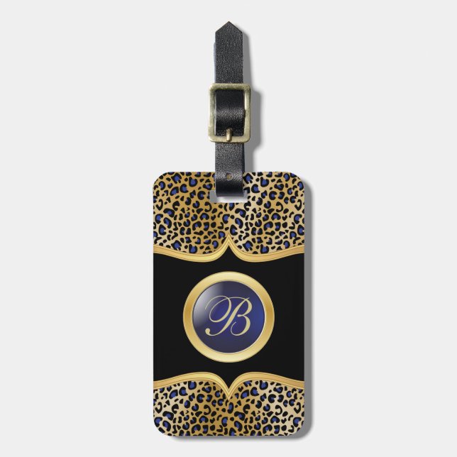 Gold u. Blau des Leopard-Tierdruck-| DIY des Gepäckanhänger (Vorderseite vertikal)