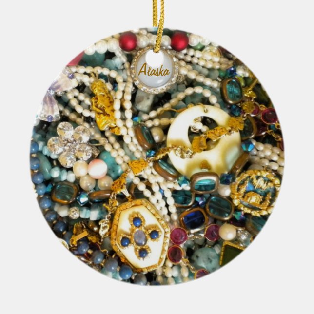 Gold u. Elfenbein Keramik Ornament (Vorne)