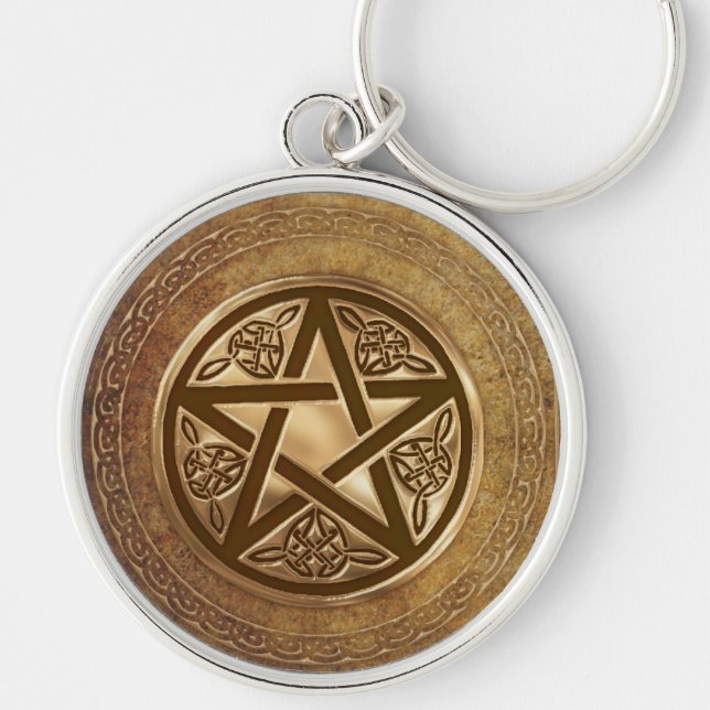 Gold-u. Leder-Pentagramm Schlüsselanhänger (Vorne)