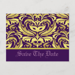 Gold u. lila Damast-Rolle-Save the Date Postkarte