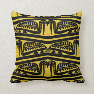 Gold-u. Schwarzafrikaner-Vogel-Motiv-Wurfs-Kissen Kissen