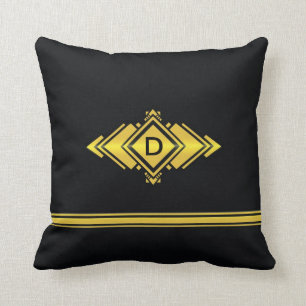 Gold u. schwarze Kunst-Deko-Art-Monogramm Kissen