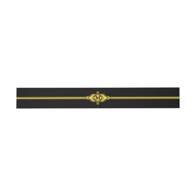 Gold-u. schwarze Kunst-Deko-Gurt-Monogramm Einladungsbanderole (Flach)