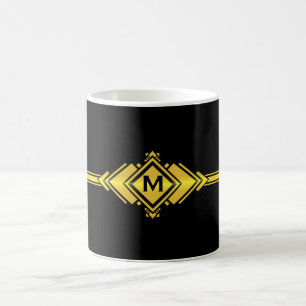 Gold-u. schwarze Kunst-Deko-Gurt-Monogramm Kaffeetasse
