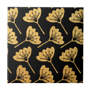 Gold u. Schwarzes mit Blumen Fliese