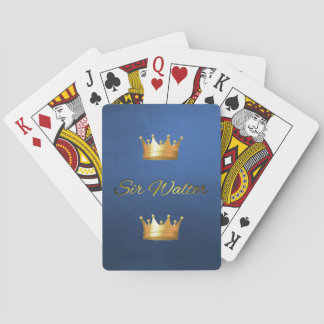 Gold u. schwarzes Monogramm auf blauen Spielkarten