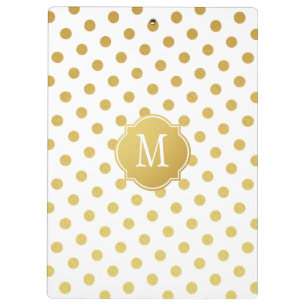 Gold u. weißes Tupfen-Monogramm-Klemmbrett Klemmbrett