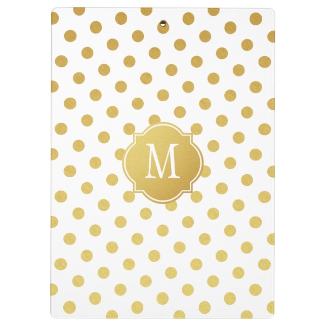 Gold u. weißes Tupfen-Monogramm-Klemmbrett Klemmbrett (Rückseite)