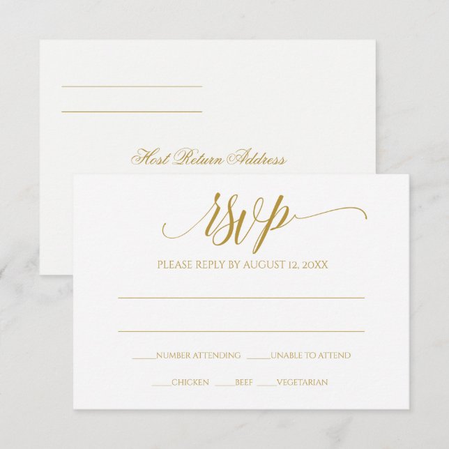 Gold UAWG Reply Card | Luxe Calligraphie (Gold) Einladung (Vorne/Hinten)