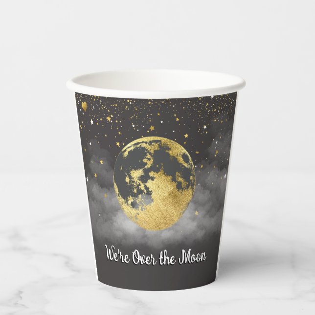 Gold über dem Mond und Stars Babydusche Pappbecher (Vorderseite)