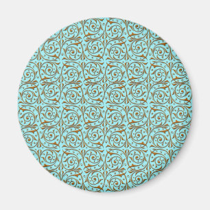 Gold über Teal Blau Grün Rankenmuster Magnet