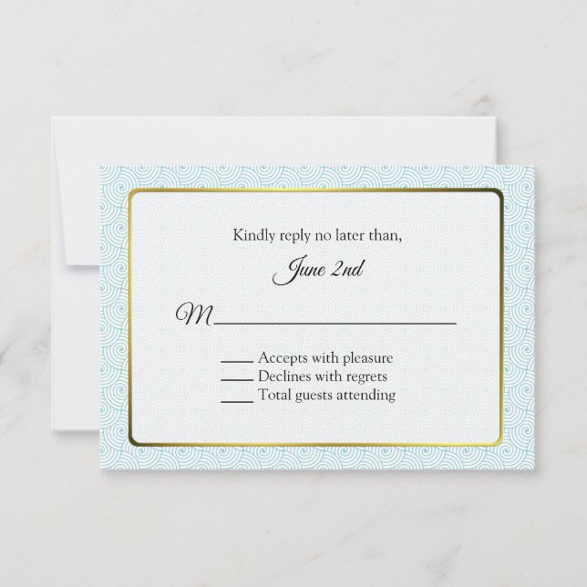 Gold und Aqua Frame Wedding RSVP Karte (Vorderseite)