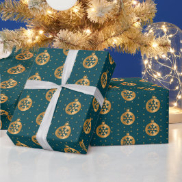 Gold und Aquamarin Blue Christmas Ornaments Geschenkpapier