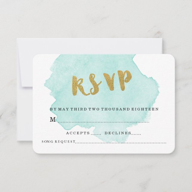 GOLD UND AQUAMARIN BLUSH WEDD RSVP KARTE (Vorderseite)