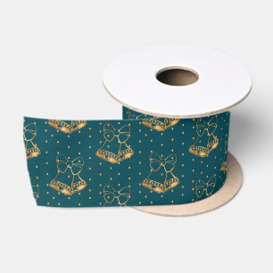 Gold und Aquamarine blaue Weihnachtsglocken Satinband