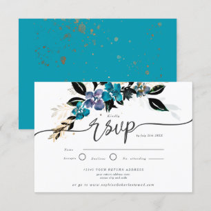 Gold und aquamarine, dramatische Blumen Einladung