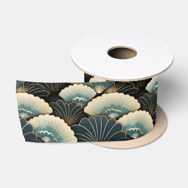 Gold und Aquamariner, japanisch inspiriert Lüfter  Satinband (Spule)