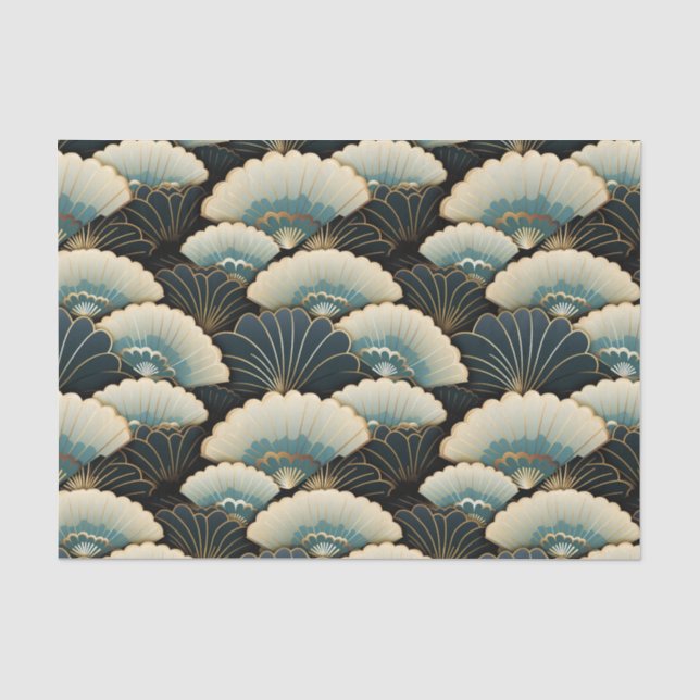 Gold und Aquamariner, japanisch inspiriert Lüfter  Seidenpapier (Vorderseite)