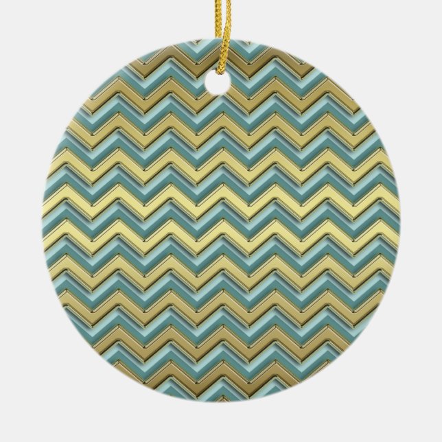 Gold und Aquamarines Zickzack Muster Keramikornament (Vorne)