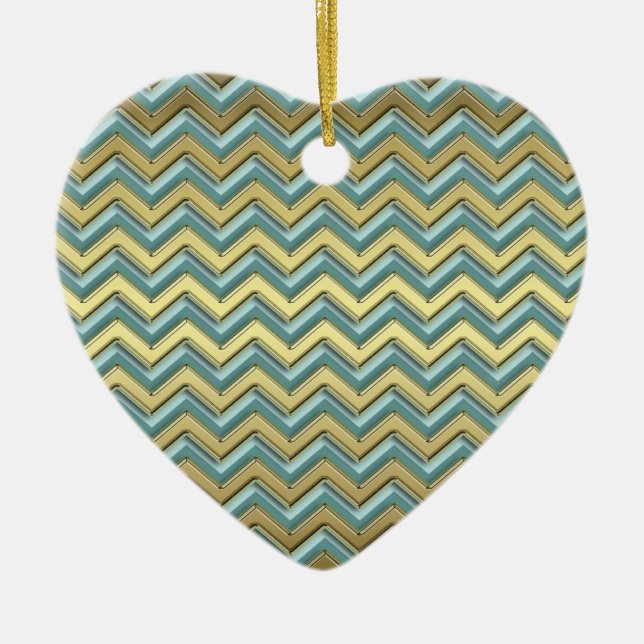 Gold und Aquamarines Zickzack Muster Keramikornament (Vorne)