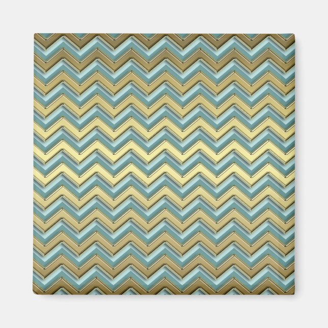 Gold und Aquamarines Zickzack Muster Magnet (Vorne)