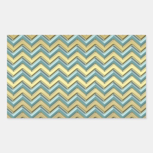 Gold und Aquamarines Zickzack Muster Rechteckiger Aufkleber (Vorderseite)