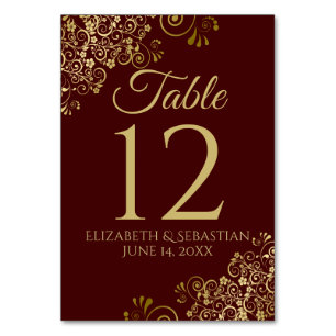 Gold und Auburn Brown Elegante Wedding Tischnummer